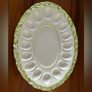 Vintage Zanolli Pottery Leaf Trim Deviled Egg Platter Server Tray Italy